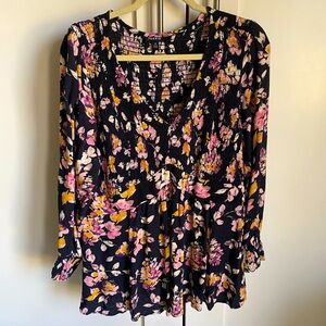 Torrid Floral Blouse - Black, Pink, Yellow